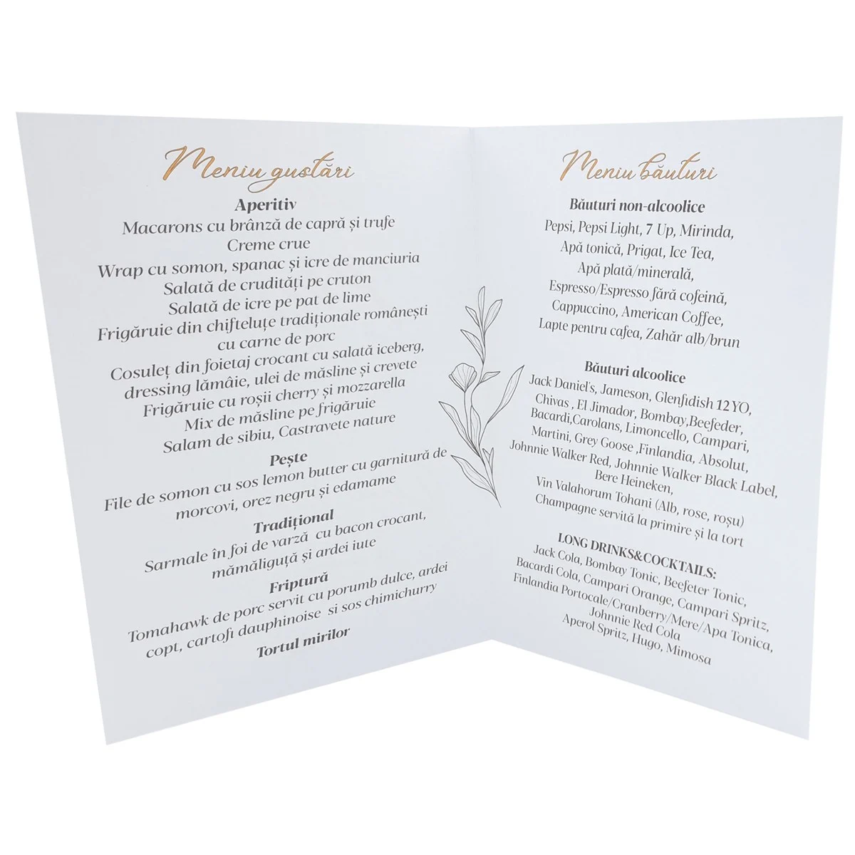 Meniu nuntă cu design floral abstract, model personalizat, dim. 15x21 cm - imagine 4