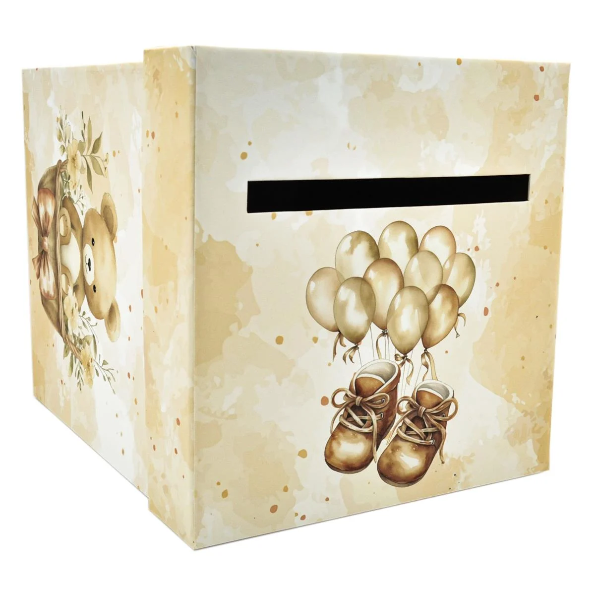 Cutie dar (bani) botez, nepersonalizata, design ursulet crem, dim. 21x21x26 cm - imagine 4