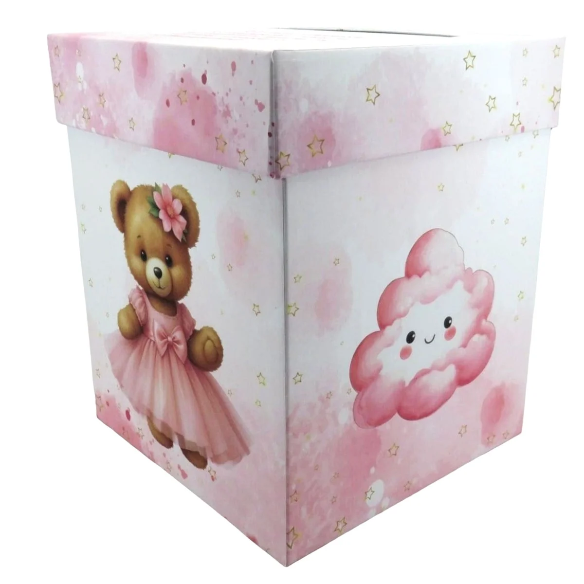 Cutie dar (bani) botez Personalizata, design Ursulet roz, dim. 21x21x26 cm - imagine 3