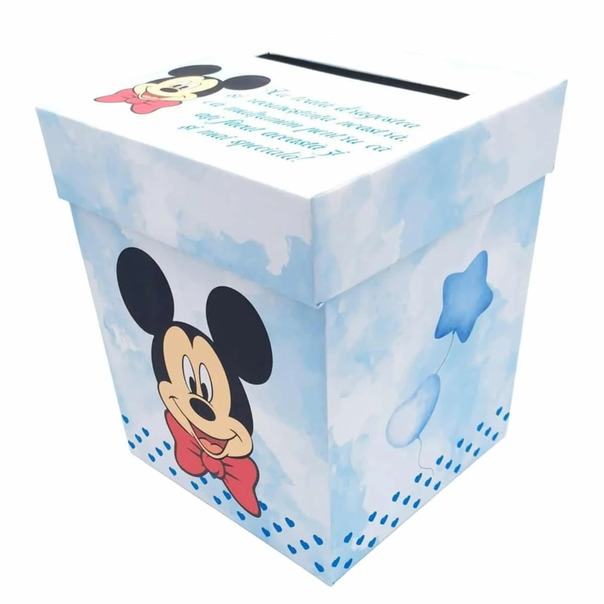Cutie dar (bani) botez, nepersonalizata, tematica Mickey mousse, bleu, dim. 21x21x26 cm - imagine 3