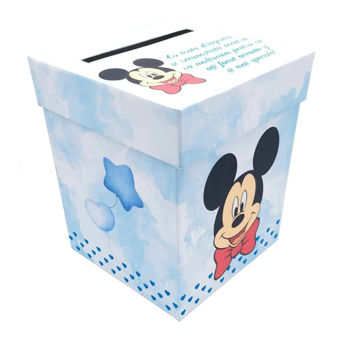 Cutie dar (bani) botez, nepersonalizata, tematica Mickey mousse, bleu, dim. 21x21x26 cm - imagine 5