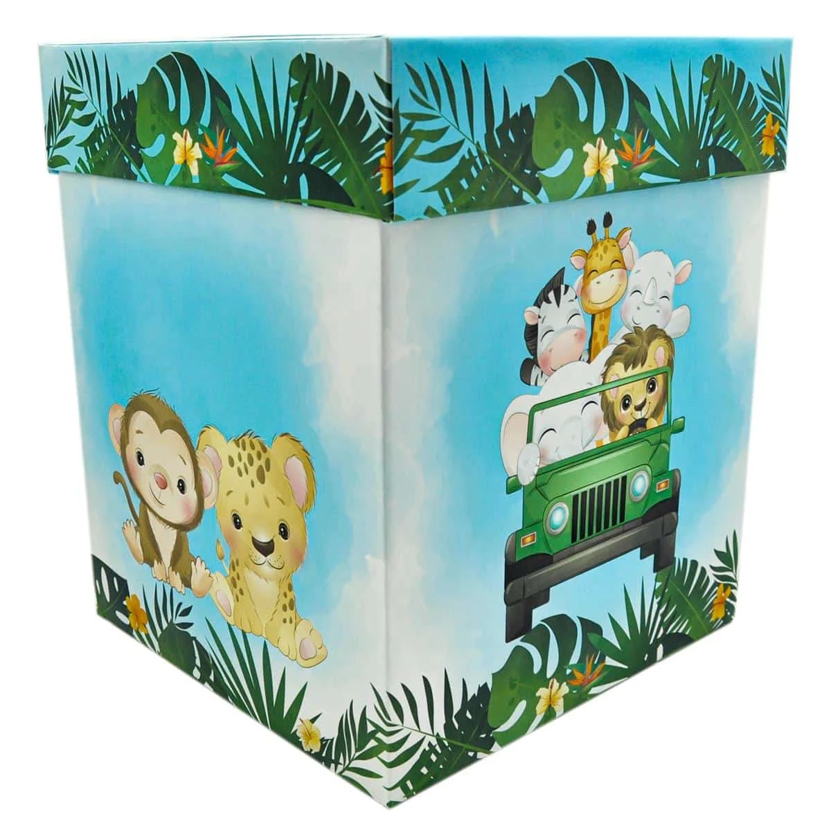 Cutie dar (bani) botez, nepersonalizata, design Jungle-Safari verde cu bleo, dim. 21x21x26 cm - imagine 5