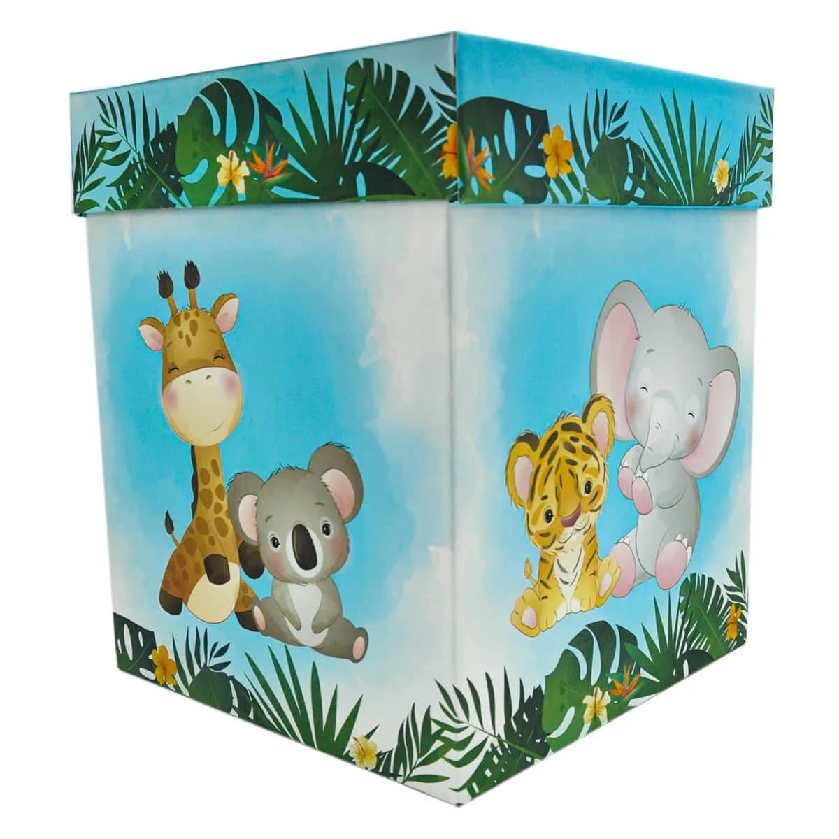 Cutie dar (bani) botez, nepersonalizata, design Jungle-Safari verde cu bleo, dim. 21x21x26 cm - imagine 3