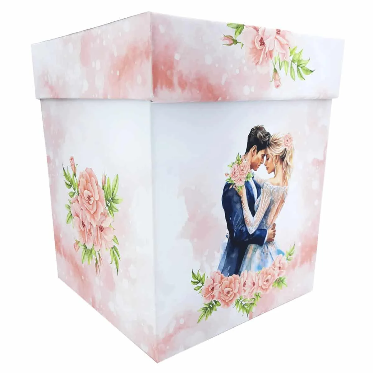 Cutie dar (bani) nunta, Personalizata, design Fuzzy Pink si miri, dim. 21x21x26 cm - MIS404003 - imagine 5