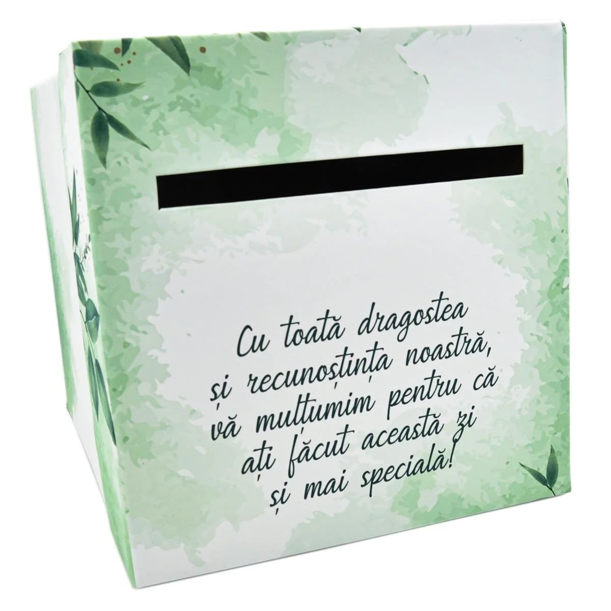 Cutie dar (bani) Nuntă, nepersonalizata, design verde cu miri, dim. 21x21x26 cm - imagine 3