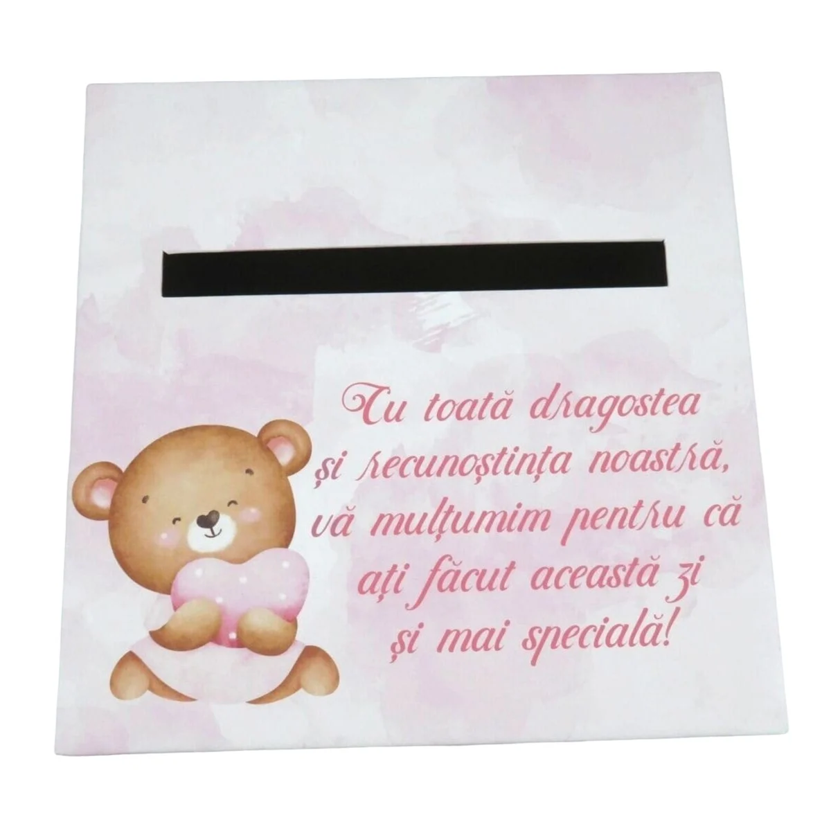 Cutie dar (bani) nunta & botez, nepersonalizata, roz, dim. 21x21x26 cm - imagine 3