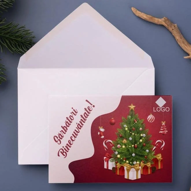 Set 4 Felicitări tip card pentru Sărbătorile de iarnă, Personalizate cu Logo, în plic alb - imagine 4