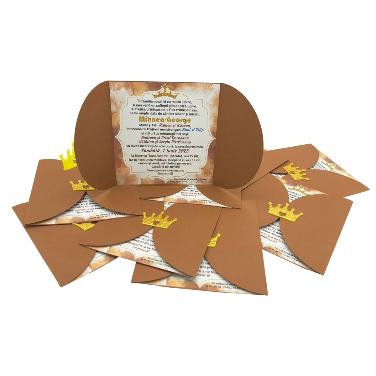 Invitatie botez fetita sau baietel, model tip Carte coperta colorata, maro ciocolata - imagine 6