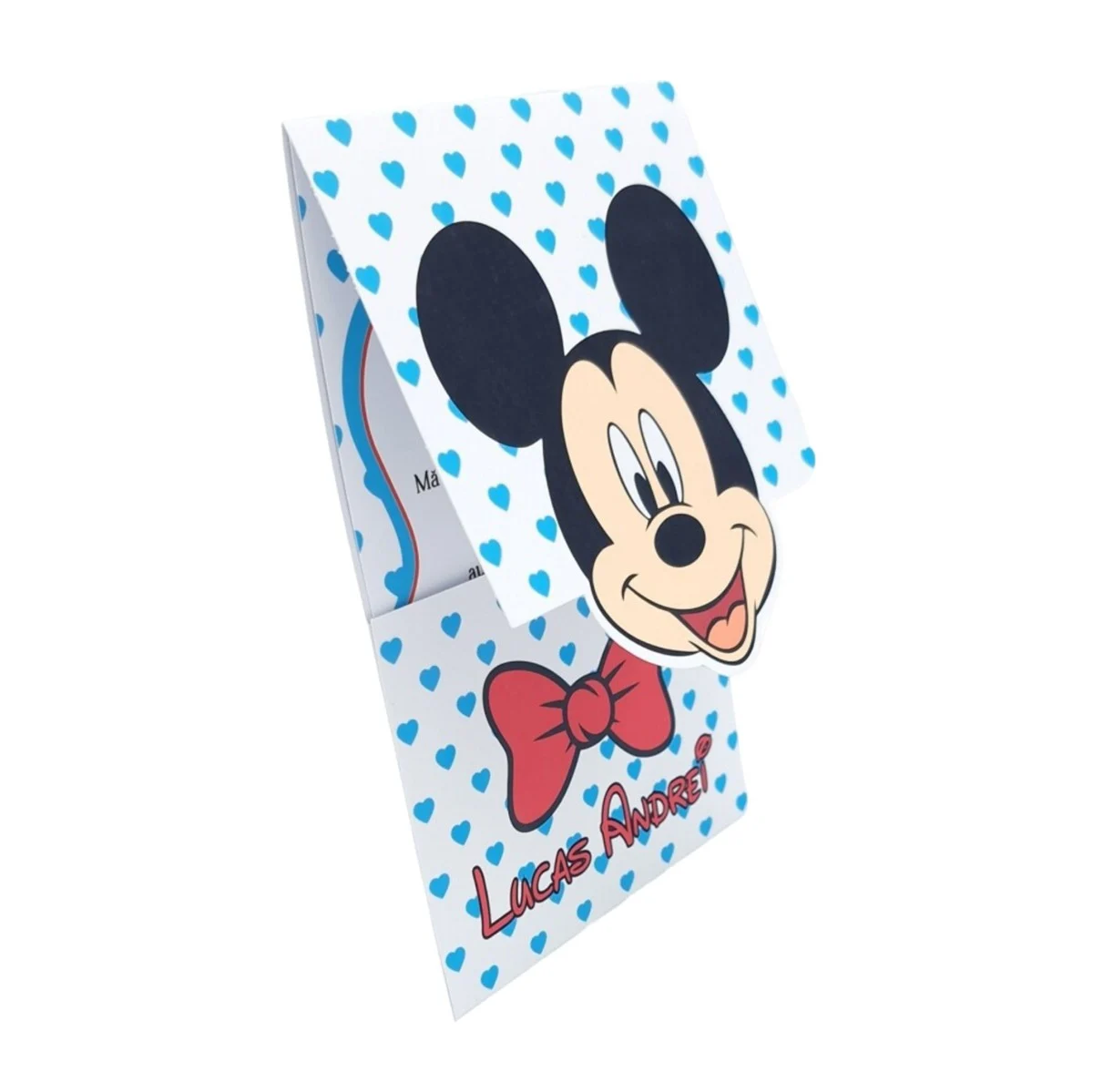 Invitatie botez baietel, cu plic personalizat, model Mickey cu buline inimioare bleo - imagine 5