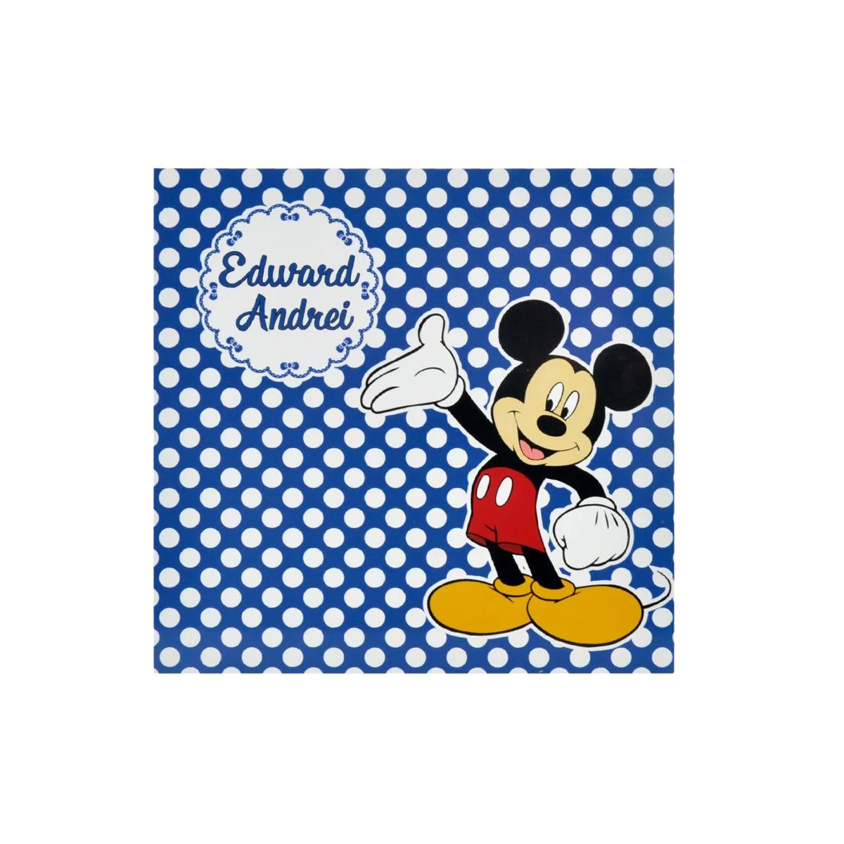 Invitatie botez baietel, tip Card patrat, plic personalizat, Mickey Mouse, albastru - imagine 5