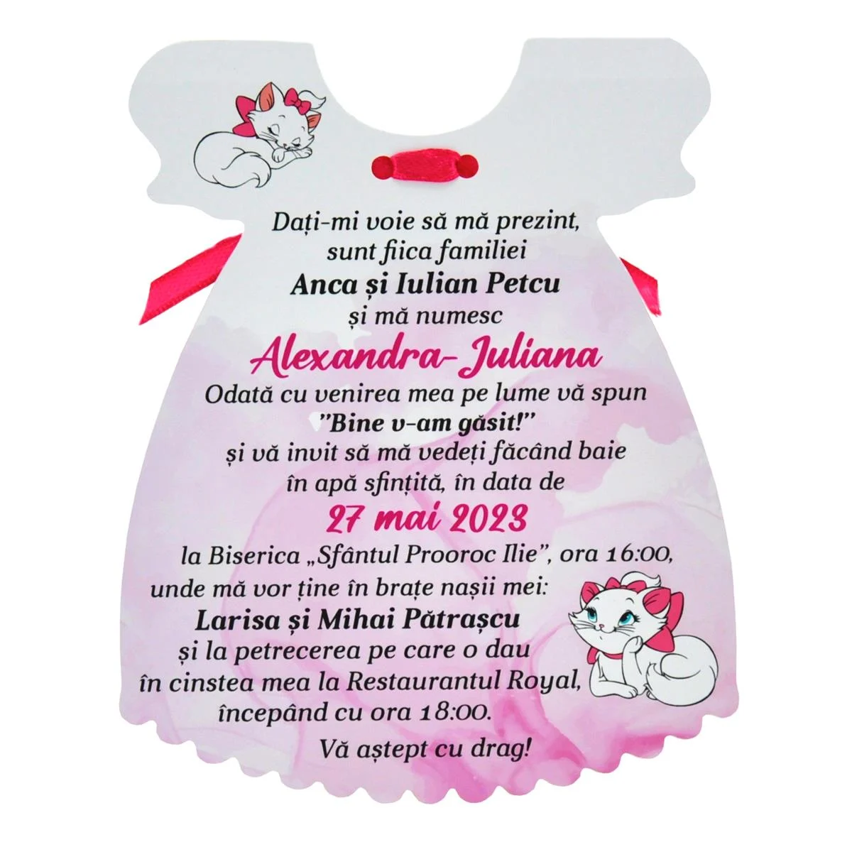 Invitatie botez Rochita, model pisica Marie, pentru fetita - imagine 3