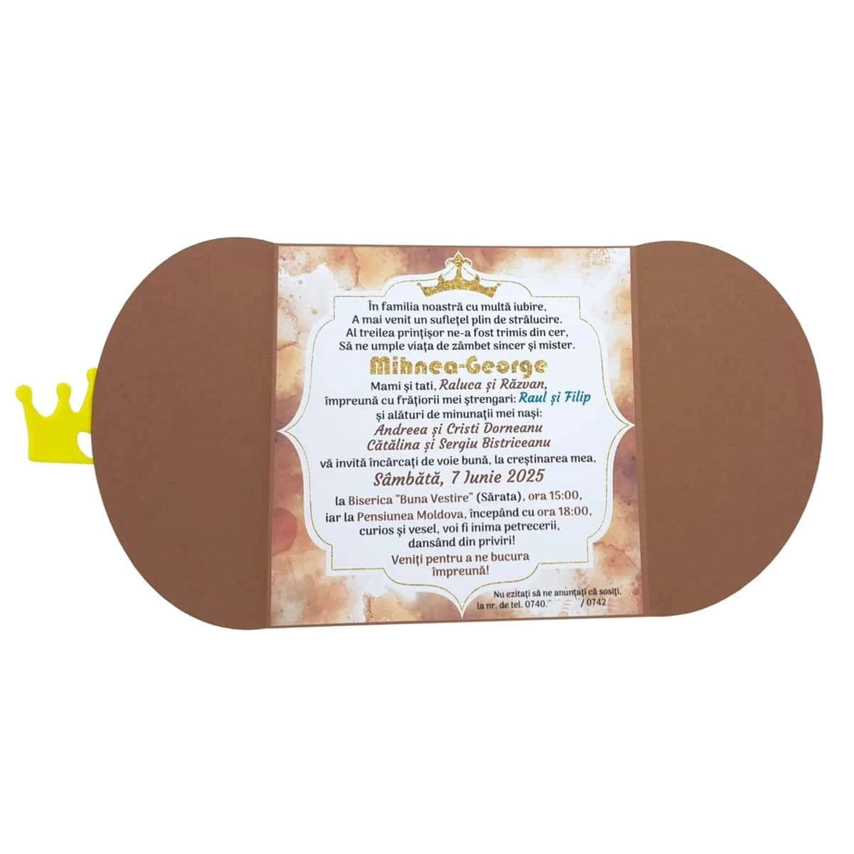 Invitatie botez fetita sau baietel, model tip Carte coperta colorata, maro ciocolata - imagine 4