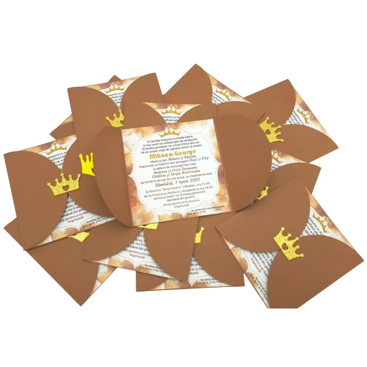 Invitatie botez fetita sau baietel, model tip Carte coperta colorata, maro ciocolata - imagine 5
