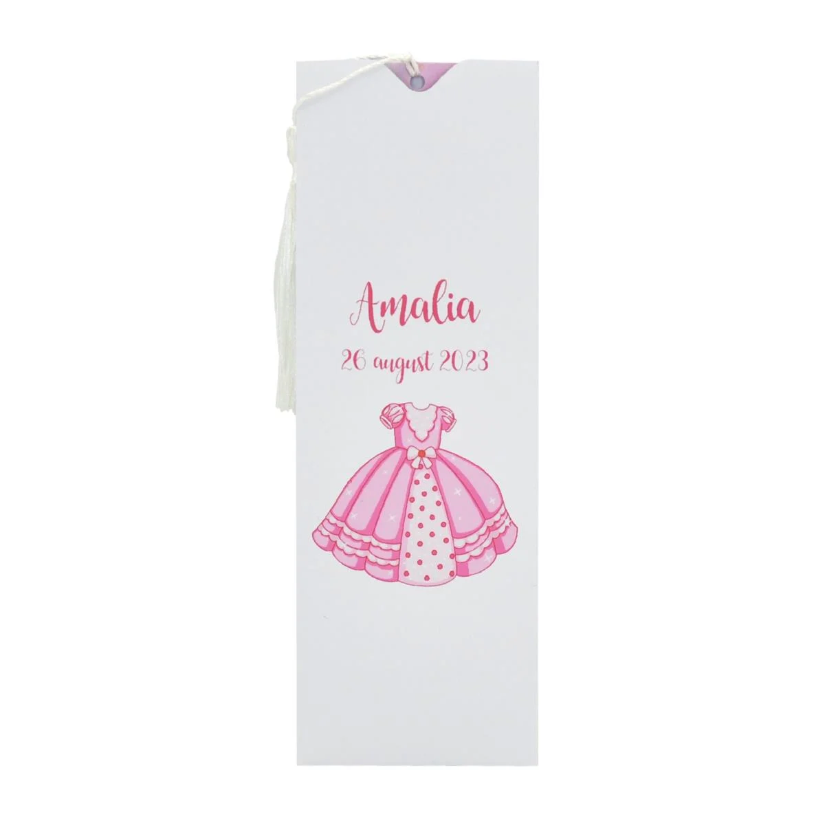 Invitatie botez semn de carte, pentru fetita, plic cu rochita roz - imagine 3
