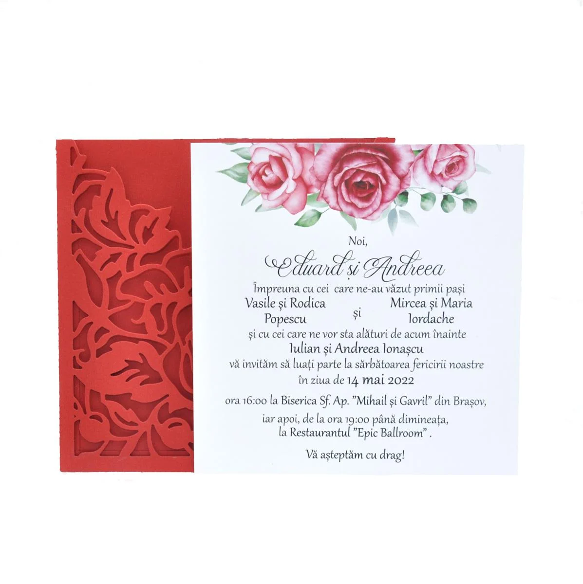 Invitatie nunta cu plic model Trandafir, rosu - imagine 4
