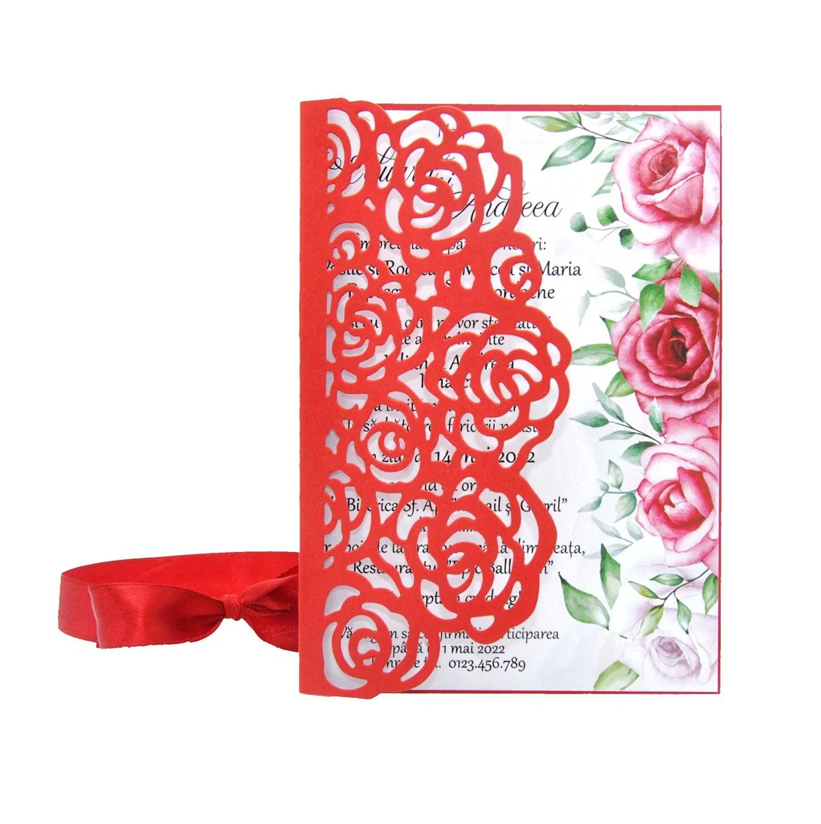 Invitatie nunta model Multirose, rosu - imagine 3
