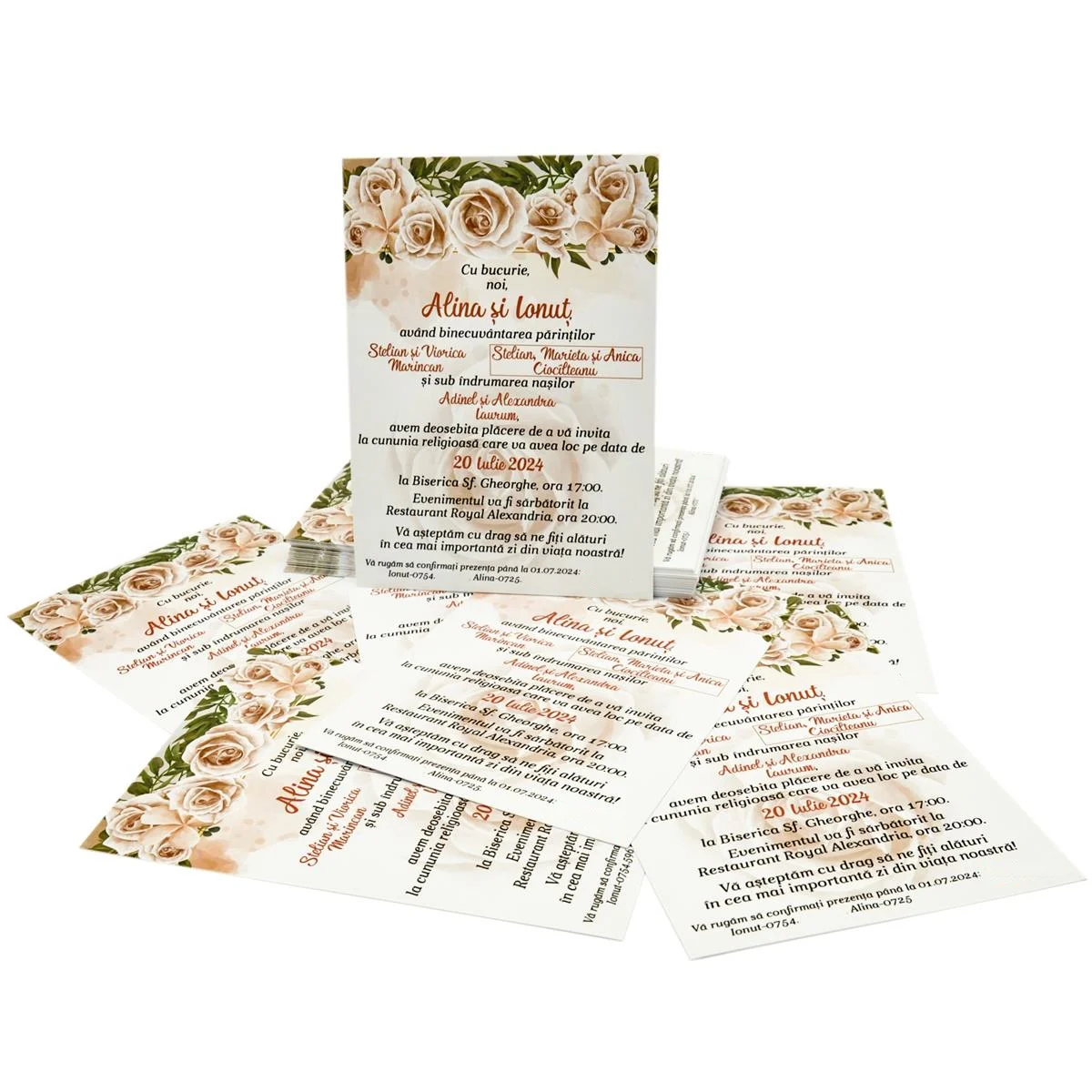 Invitatie nunta card C6, grafica fata, crem-dust pink, trandafiri, miri - imagine 3