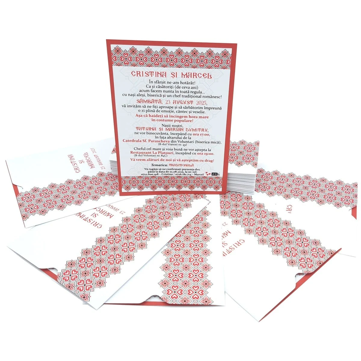 Invitatie nunta tip card 17x12 in plic tip buzunar, tematica traditional rosu - imagine 4