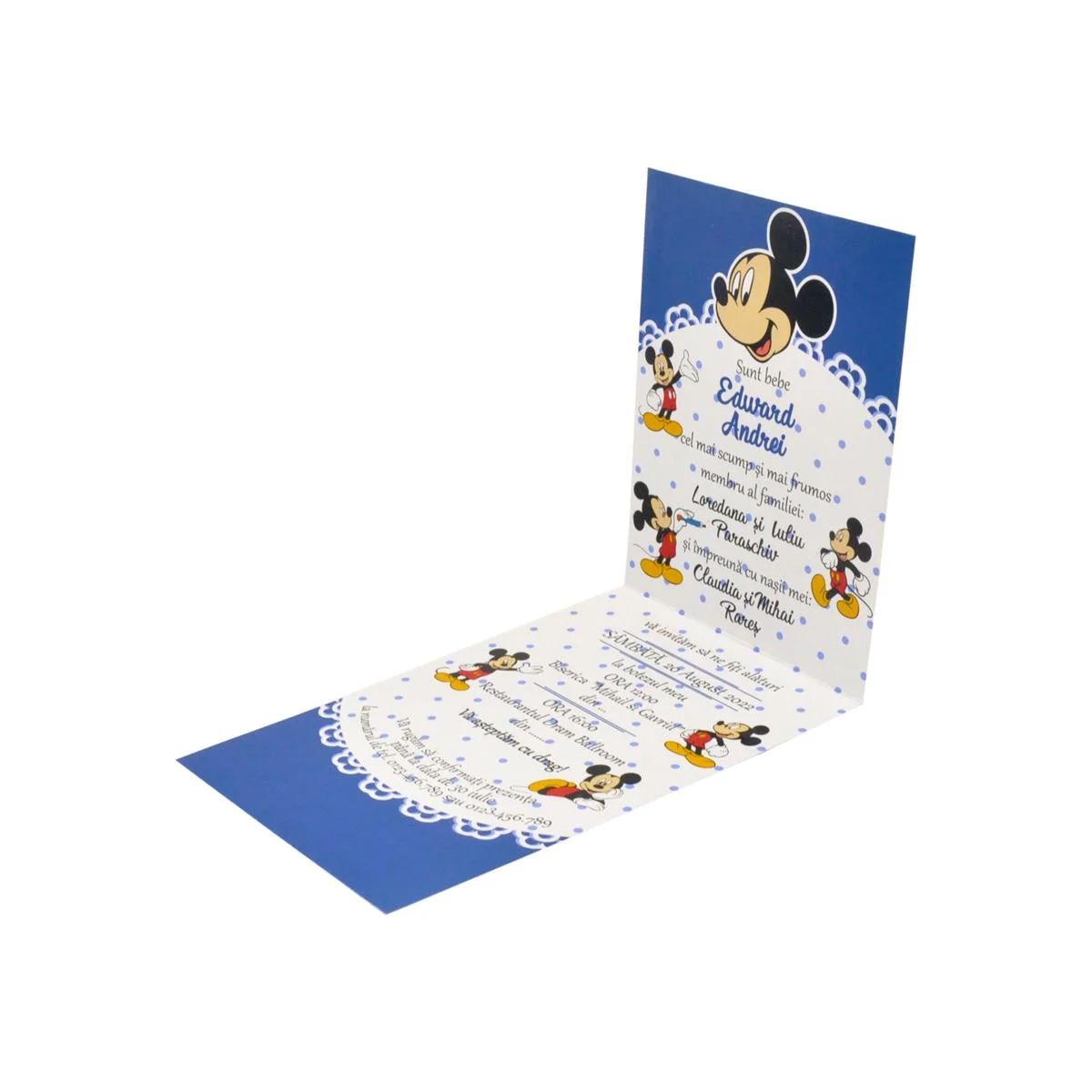 Invitatie botez baietel, model Dragut, Mickey Mouse, albastru - imagine 6