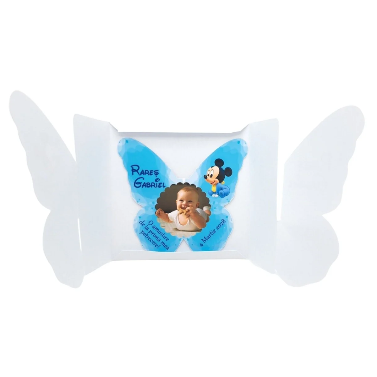 Mărturie botez personalizată, magnet frigider - Fluturaș Mickey bleu - imagine 4