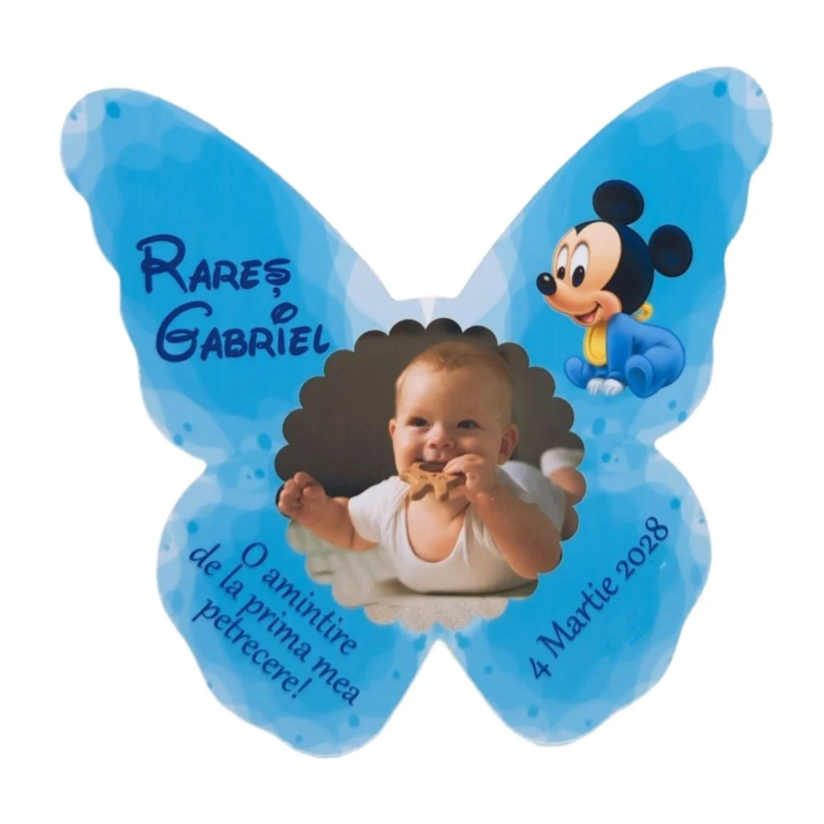 Mărturie botez personalizată, magnet frigider - Fluturaș Mickey bleu - imagine 5