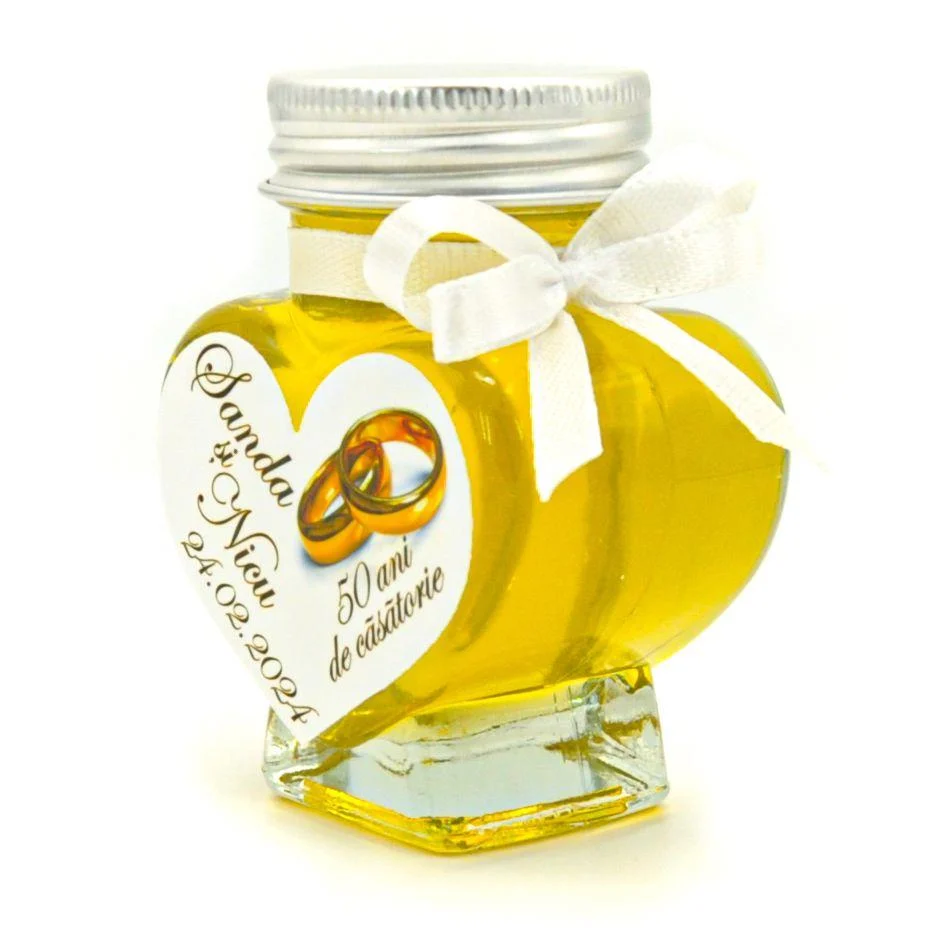 Marturii dulci cu miere, model handmade Iubire - alb, borcan 90 gr, 50 ani de casatorie - imagine 4