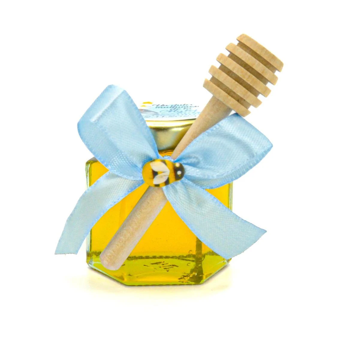 Marturii dulci cu miere, model Aventura, culoare culoare bleo - papucei, borcan 50 gr - imagine 3