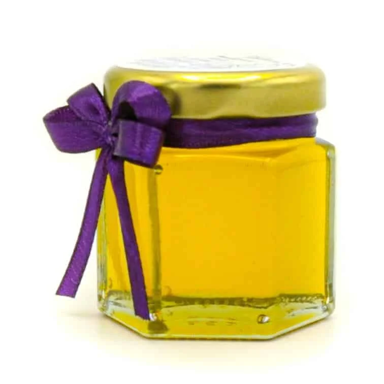 Mărturii dulci cu miere, handmade Iubire, borcan 50 gr, personalizare nunta si botez, flori mov - imagine 4