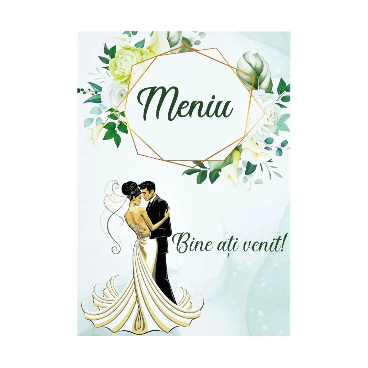 Meniu nunta cu design floral verde, model cu miri - MIS207001 - imagine 3