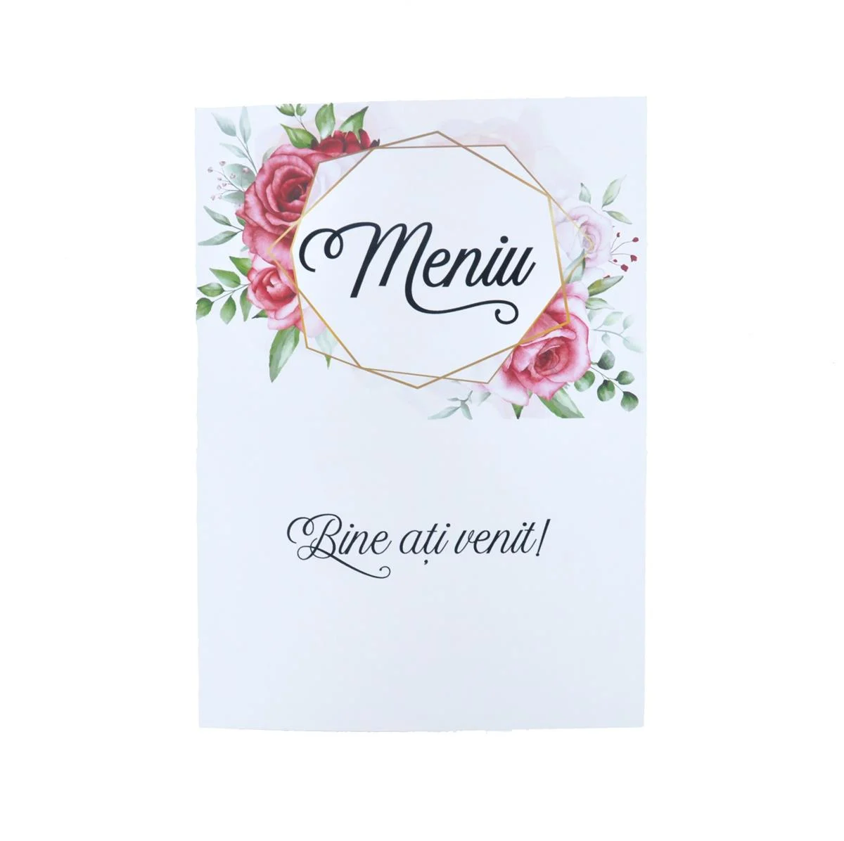 Meniu nunta cu design floral, model trandafiri rosii - imagine 3