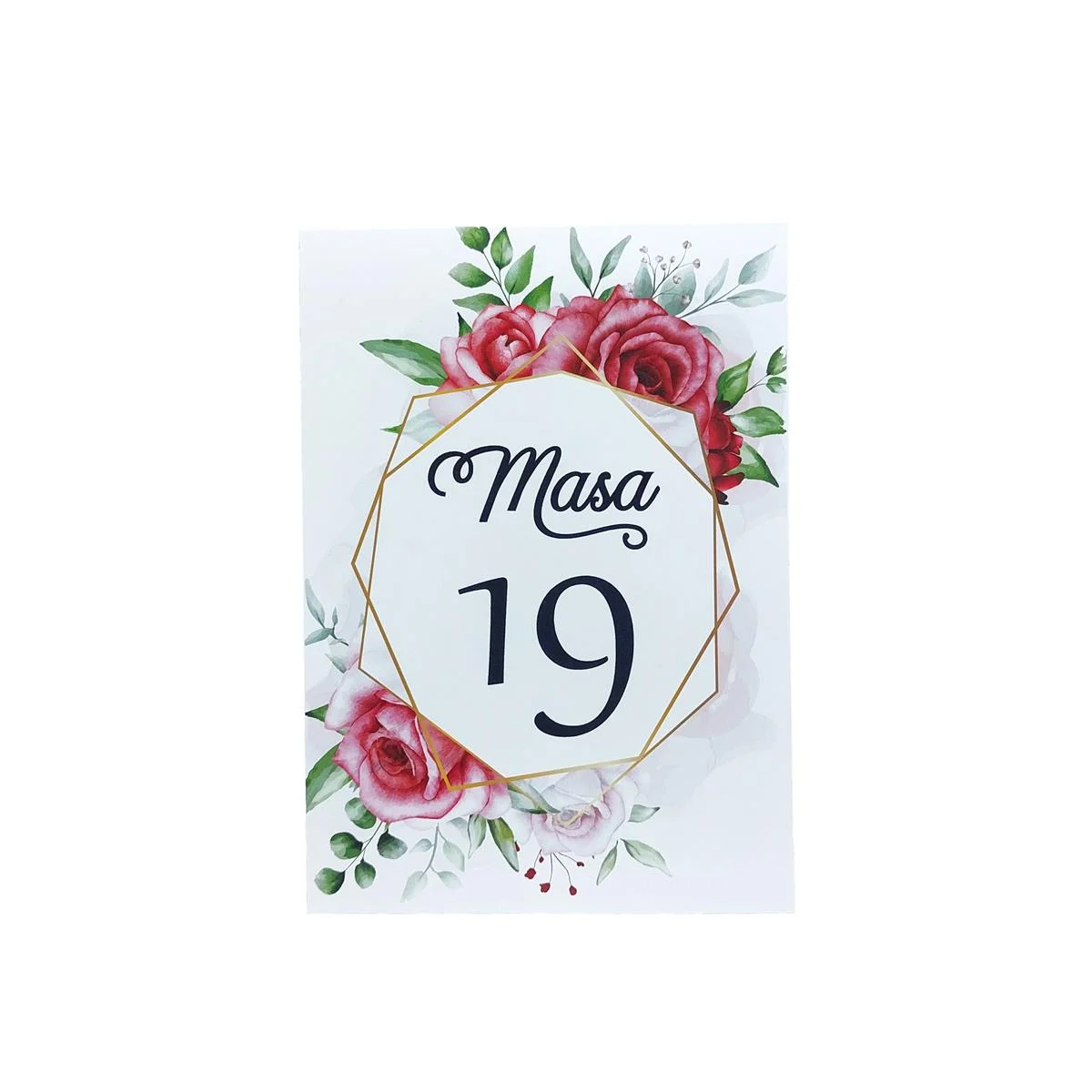 Numar Masa cu model floral, alb, model trandafiri cu cadru auriu - imagine 3