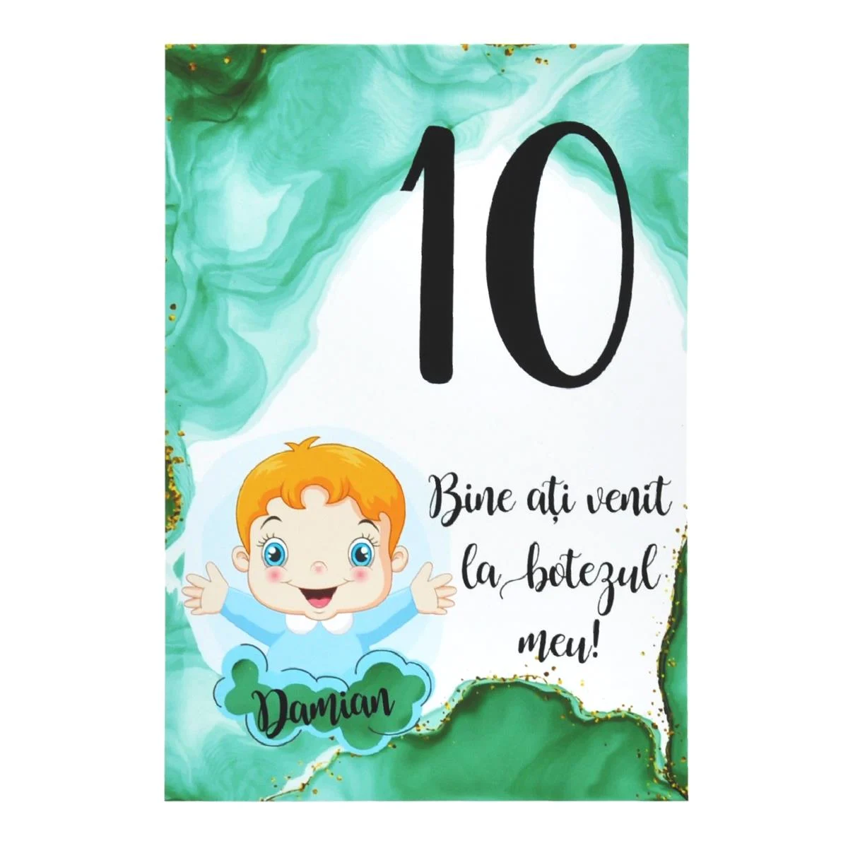 Numar masa cu design verde turcoaz, personalizat cu nume - imagine 3