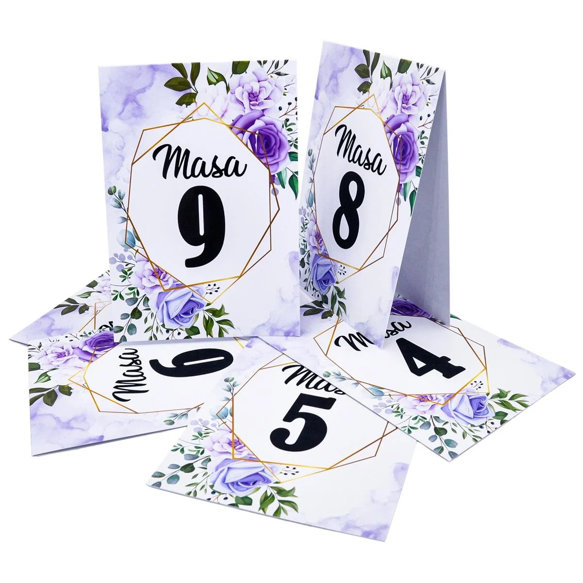 Numar Masa, model floral, alb si mov lila - MIS205043 - imagine 4