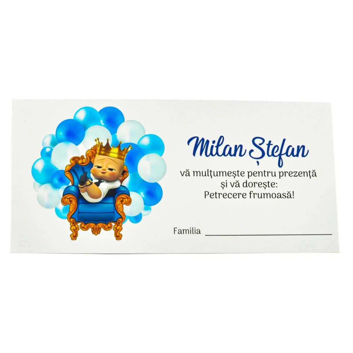 Plic de Dar (bani) pentru botez, tematica baby bos baloane albastru bleo , personalizat cu nume - imagine 4