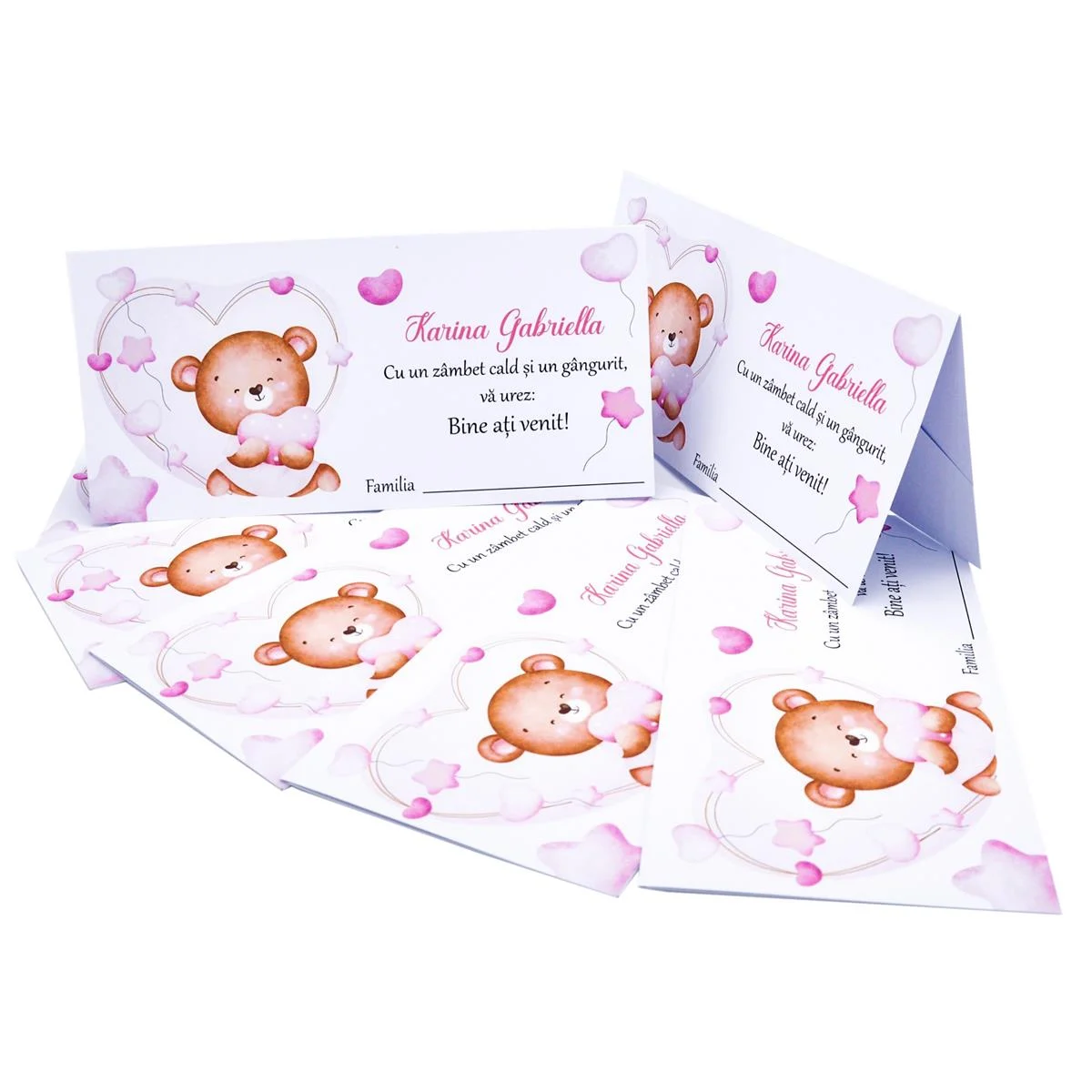 Plic de dar pentru botez, model cu ursuleț roz, personalizat cu nume - MIS308001 - imagine 4