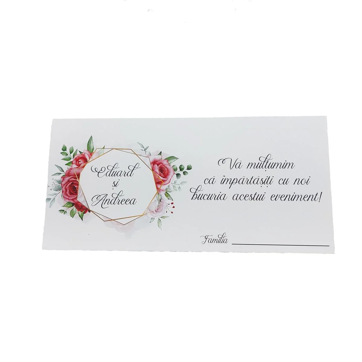 Plic de dar nunta cu model floral, alb, model personalizat cu nume - imagine 3