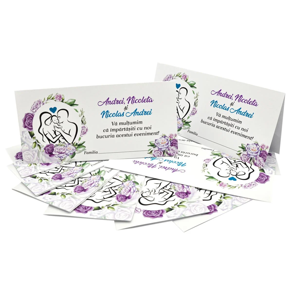 Plic de Dar (bani) pentru nunta si botez, tematica flori mov, personalizat cu nume - imagine 3